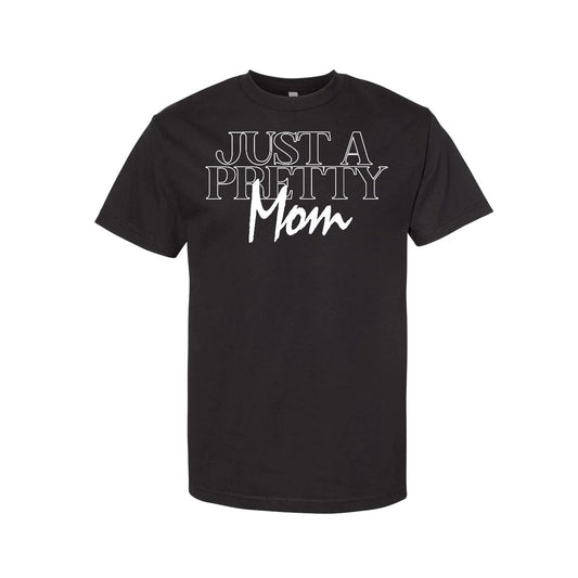 RELAXED FIT NATURAL COTTON "JUSTAPRETTYMOM” TEE - BLACK/WHITE